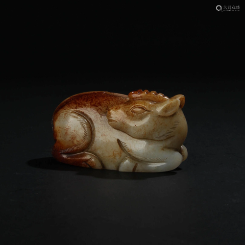 A Chinese Hetian Jade Carved Deer Ornament