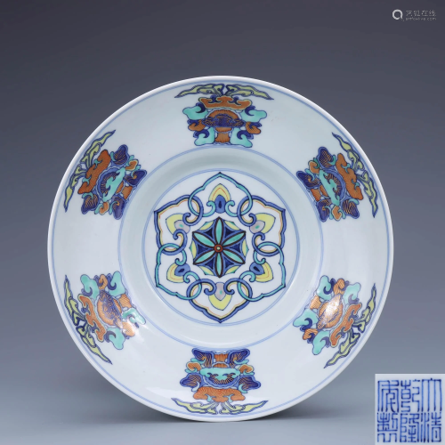 A Chinese Doucai Floral Porcelain Plate
