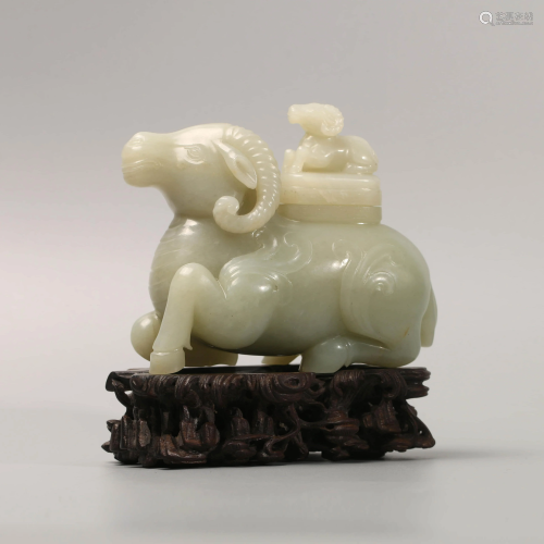 A Chinese Hetian Jade Carved Sheep Ornament