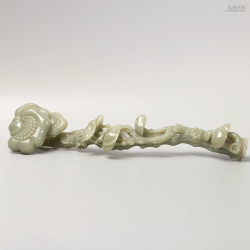 A Chinese Hetian Jade Carved Ruyi Ornament