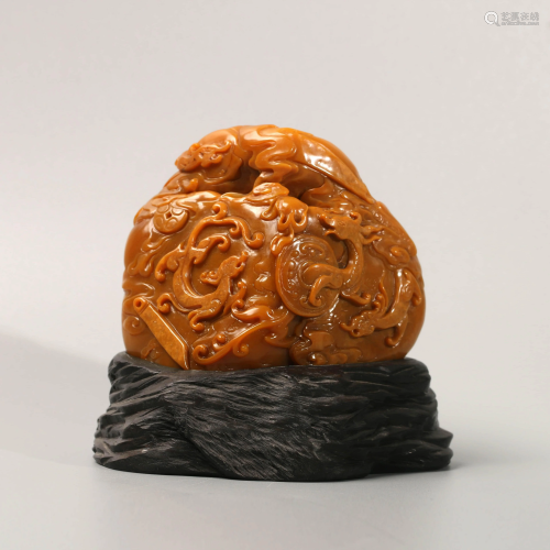 A Chinese Chi Dragon Pattern Shoushan Stone Carved