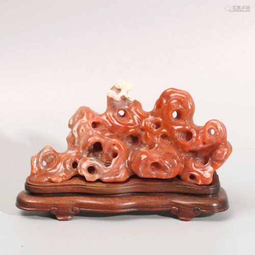 A Chinese South Red Agate Carved Rockery Ornam…