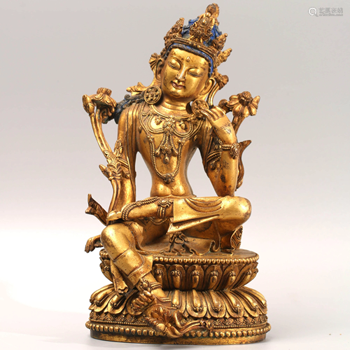 A Chinese Gild bronze Lotus Guanyin Statue