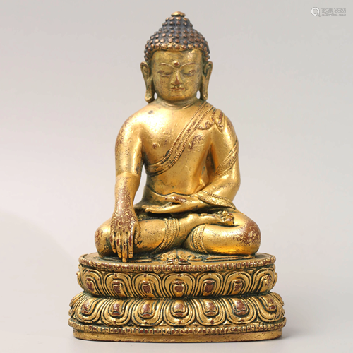 A Chinese Gild bronze Statue of Sakyamuni