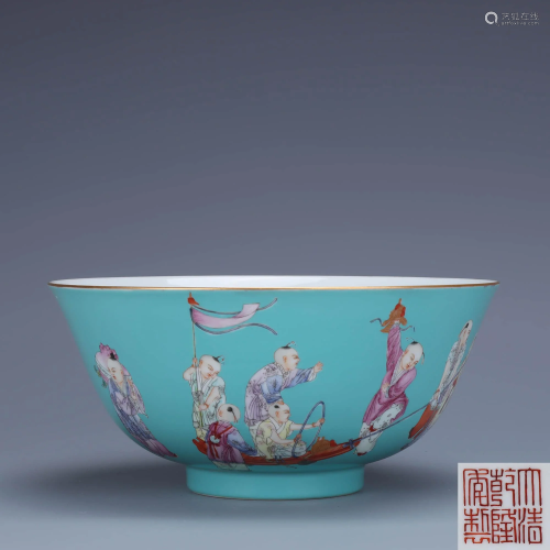 A Chinese blue ground Children Painted Porcelain Bowl
