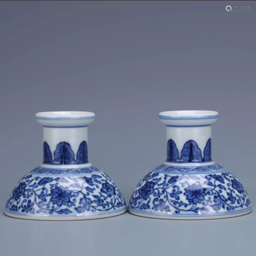 A Pair of Chinese Blue and White Floral Porcelain