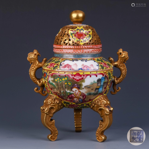 A Chinese Three-legged Painted Porcelain Incense Burner