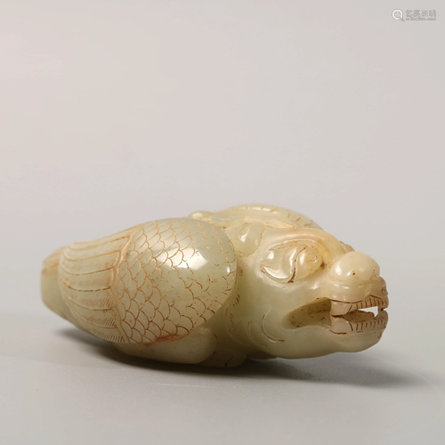 A Chinese Hetian Jade Carved Beast Ornament