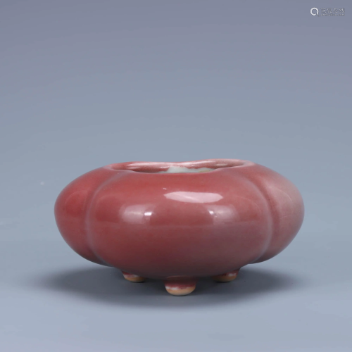 A Chinese Red Glaze Porcelain Three-legged Washer