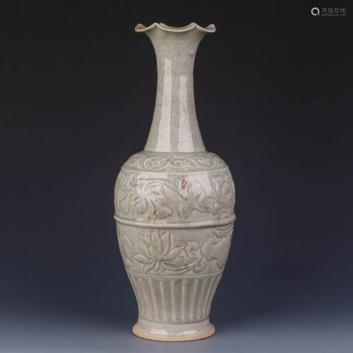 A Chinese Misty Blue Flower Carved Porcelain Vase