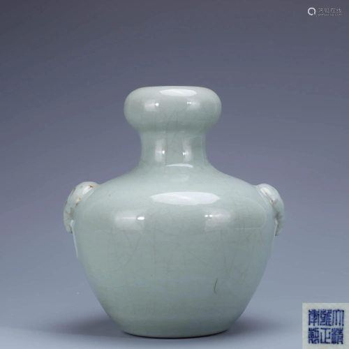 A Chinese Cyan Glazed Porcelain Double Ears Vase