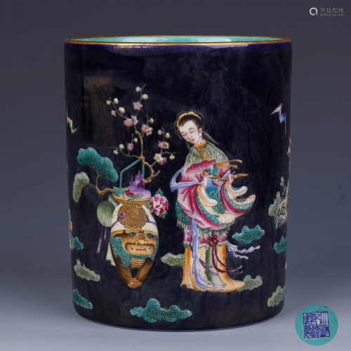 A Chinese Altar Blue Glaze Figure Painted Porcelain