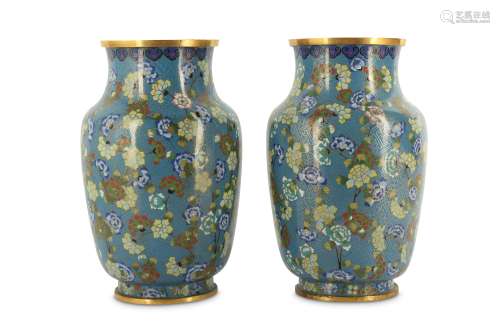 A PAIR OF CHINESE CLOISONNE ENAMEL 'BLOSSOMS' VASES.