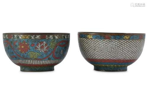 TWO CHINESE CLOISONNE ENAMEL BOWLS.