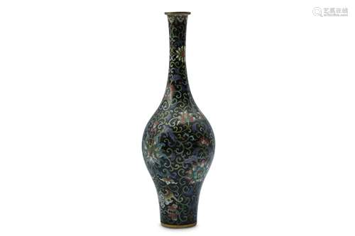 A CHINESE CLOISONNE BLACK-GROUND 'LOTUS' VASE.