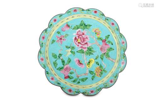 A CHINESE FAMILLE ROSE CANTON ENAMEL 'POMEGRANATE' DISH.