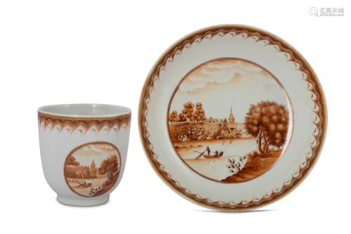 A CHINESE 'LANDSCAPE' COFFEE CUP AND SAUCER.
