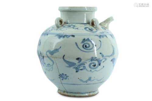 A BLUE AND WHITE EWER.