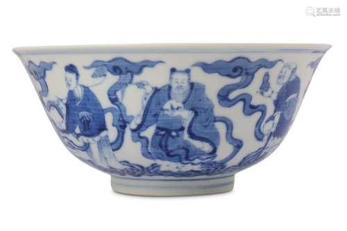 † A CHINESE BLUE AND WHITE 'IMMORTALS' BOWL.