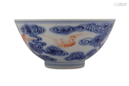 A CHINESE IRON-RED AND UNDERGLAZE BLUE 'BATS' BOWL.