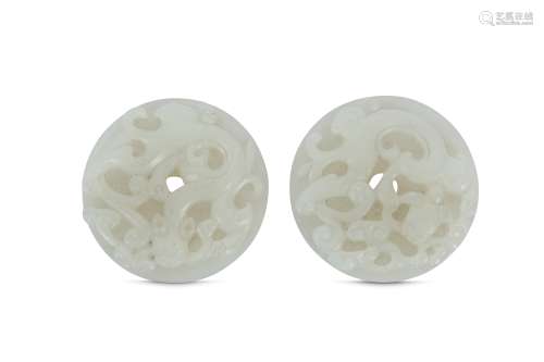 A PAIR OF CHINESE WHITE JADE 'CHILONG' DISCS, BI.