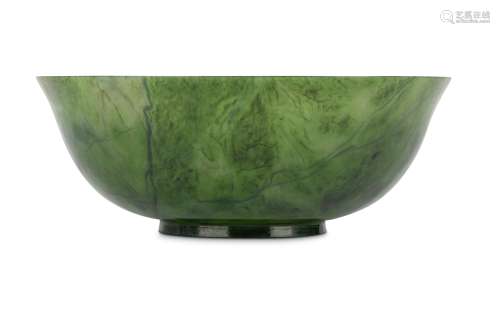 A CHINESE SPINACH-GREEN JADE BOWL.