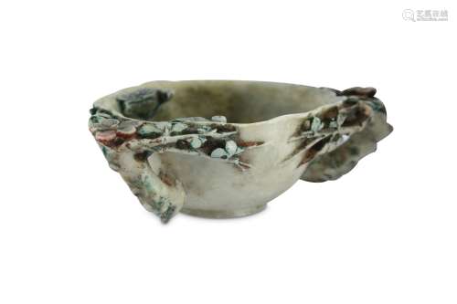 A CHINESE SOAPSTONE 'PRUNUS BRANCH' CUP.
