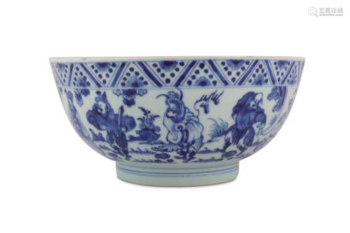 A CHINESE BLUE AND WHITE 'EIGHT IMMORTALS' BOWL.