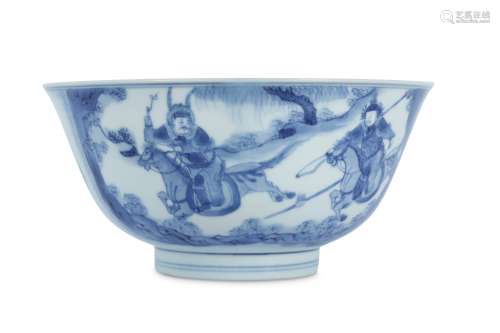 A CHINESE BLUE AND WHITE FIGURATIVE BOWL.