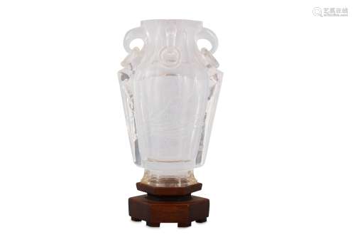 A CHINESE HEXAGONAL CRYSTAL VASE.