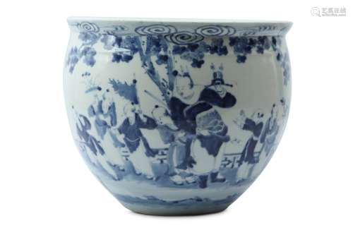 A CHINESE BLUE AND WHITE 'BOYS' FISH BOWL.