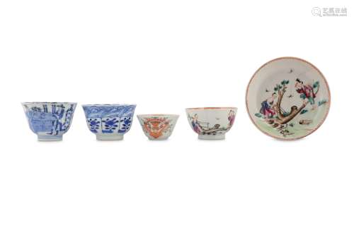FOUR CHINESE CUPS AND A SAUCER.