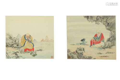TWO CHINESE PAINTINGS OF LUOHANS.