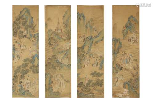 A SET OF FOUR CHINESE 'IMMORTALS' HANGING SCROLL PAINTINGS.