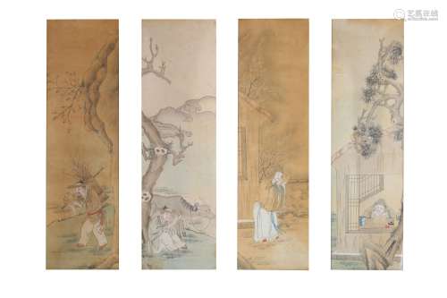 A SET OF FOUR CHINESE FIGURATIVE PAINTINGS ON PAPER.
