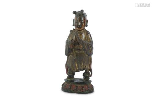 A CHINESE LACQUERED AND GILT-BRONZE FIGURE OF A BOY.