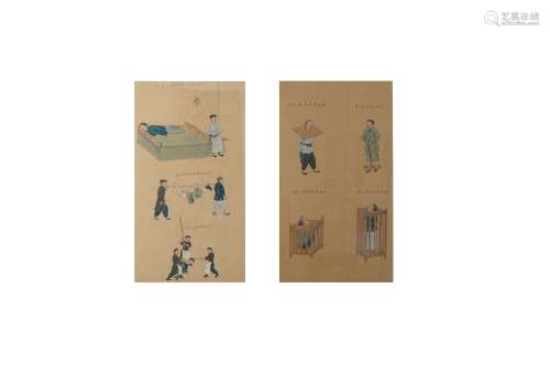 A PAIR OF CHINESE PAINTINGS OF PRISONERS.