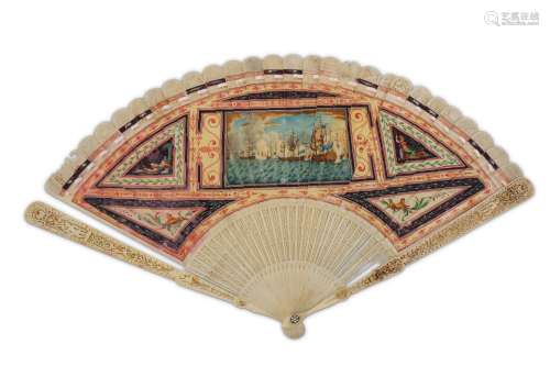 λ A CHINESE IVORY COMMEMORATIVE FAN.