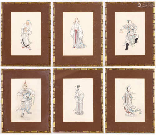 A SET OF SIX CHINESE 'WU SHUANG PU' PAINTINGS.