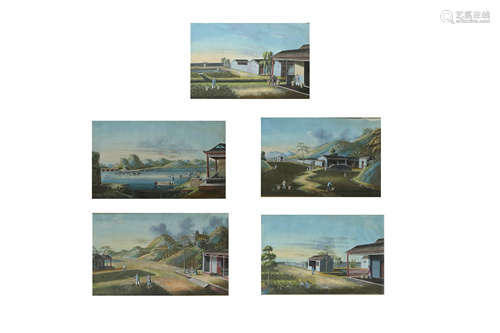 STUDIO OF TINGQUA, A SET OF FIVE CHINESE TEA PRODUCTION PAINTINGS.