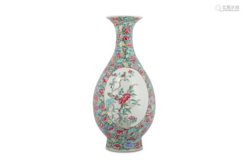 A CHINESE FAMILLE ROSE 'MILLEFLEURS' BOTTLE VASE.