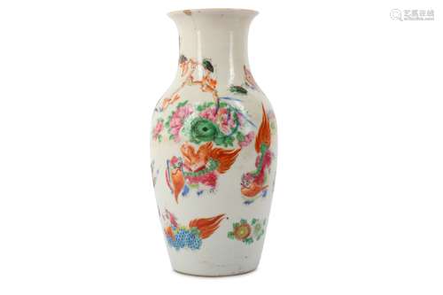 A CHINESE FAMILLE ROSE 'LION DOGS' VASE.