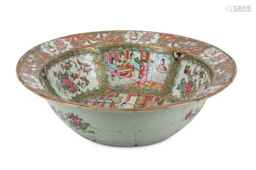 A CHINESE CANTON FAMILLE ROSE PUNCH BOWL TOGETHER WITH A VASE.