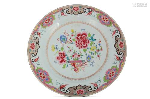A CHINESE FAMILLE ROSE 'PEONIES' DISH.