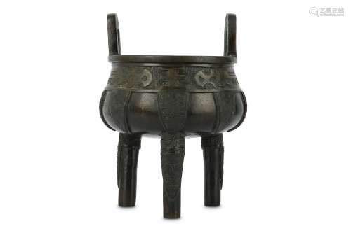 A CHINESE BRONZE TRIPOD INCENSE BURNER, DING.