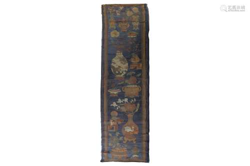 A CHINESE WOVEN 'PRECIOUS OBJECTS' TEXTILE PANEL.