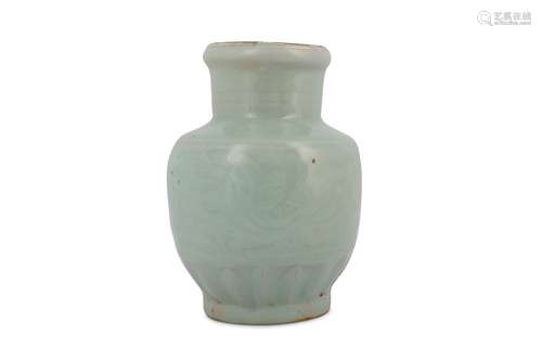 A CHINESE CELADON-GLAZED 'LOTUS' VASE.