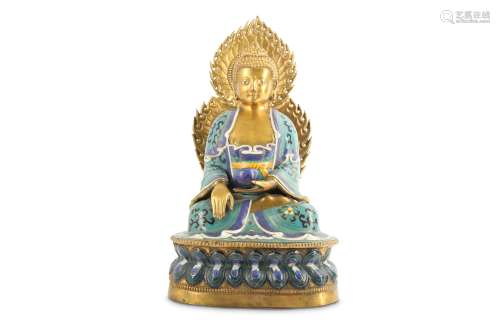A CHINESE CLOISONNE ENAMEL-DECORATED FIGURE OF A MEDICINE BUDDHA.