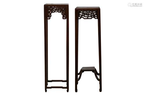 TWO TALL CHINESE WOOD STANDS.