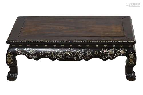 A CHINESE MOTHER OF PEARL-INLAID LOW TABLE.